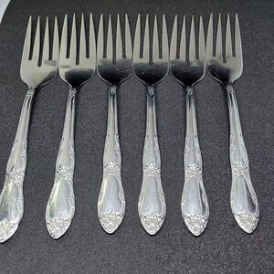 Wm A Rogers Oneida Fenway Daydream Stainless Flatware Lot of 6 Salad Forks‎